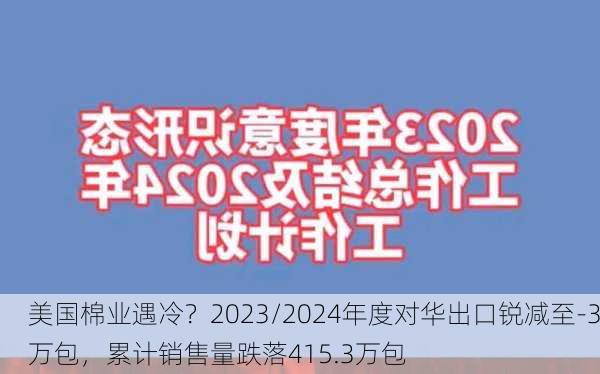 美国棉业遇冷？2023/2024年度对华出口锐减至-3万包，累计销售量跌落415.3万包