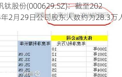 钒钛股份(000629.SZ)：截至2024年2月29日公司股东人数约为28.3万人