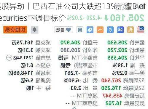 美股异动丨巴西石油公司大跌超13%，遭B of A Securities下调目标价