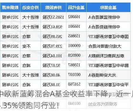 中欧新蓝筹混合A基金收益率下降，近一月5.35%领跑同行业！