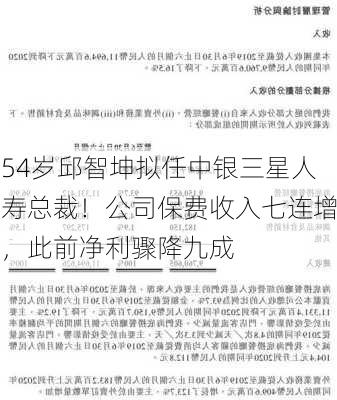 54岁邱智坤拟任中银三星人寿总裁！公司保费收入七连增，此前净利骤降九成