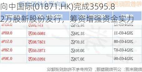 向中国际(01871.HK)完成3595.82万股新股份发行，筹资增强资金实力