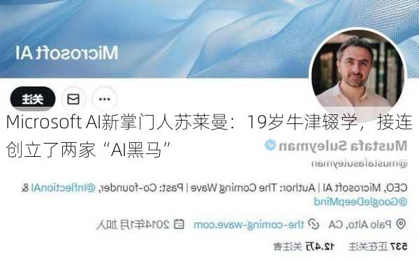 Microsoft AI新掌门人苏莱曼：19岁牛津辍学，接连创立了两家“AI黑马”