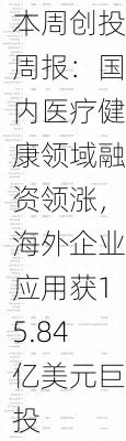 本周创投周报：国内医疗健康领域融资领涨，海外企业应用获15.84亿美元巨投