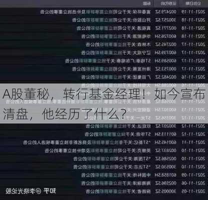 A股董秘，转行基金经理！如今宣布清盘，他经历了什么？