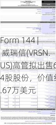 Form 144 | 威瑞信(VRSN.US)高管拟出售614股股份，价值约11.67万美元