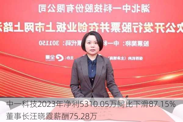 中一科技2023年净利5310.05万同比下滑87.15% 董事长汪晓霞薪酬75.28万