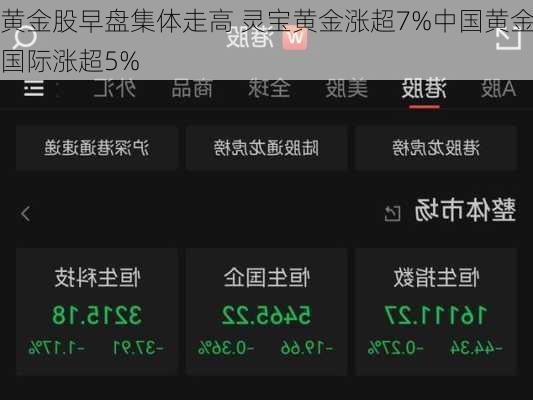 黄金股早盘集体走高 灵宝黄金涨超7%中国黄金国际涨超5%