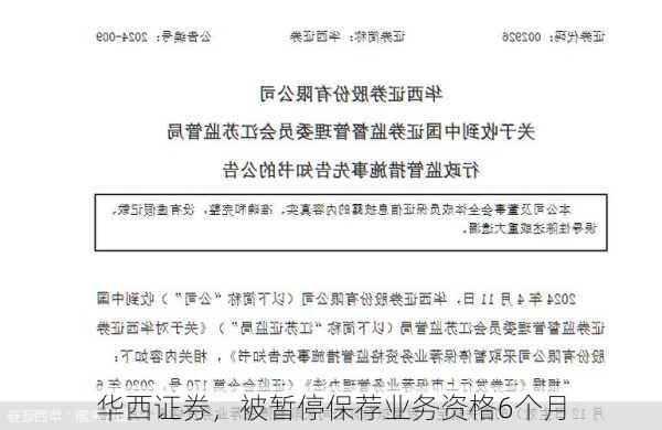 华西证券，被暂停保荐业务资格6个月