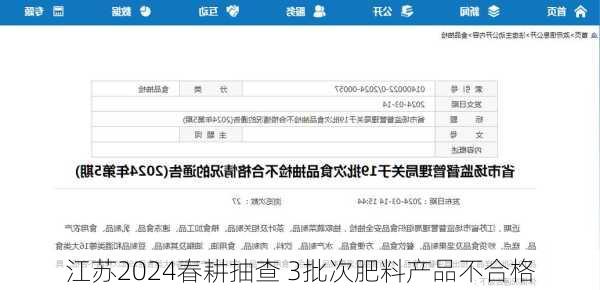 江苏2024春耕抽查 3批次肥料产品不合格