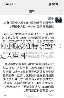 何小鹏欢迎特斯拉FSD进入中国