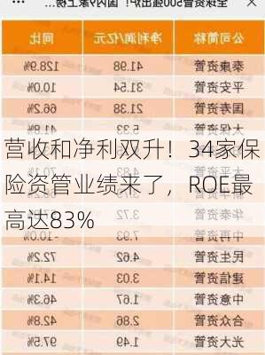 营收和净利双升！34家保险资管业绩来了，ROE最高达83%