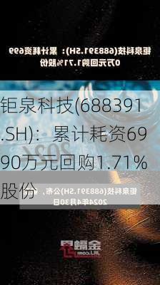 钜泉科技(688391.SH)：累计耗资6990万元回购1.71%股份