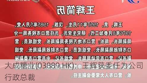 大成糖业(03889.HK)：王辉获委任为公司行政总裁