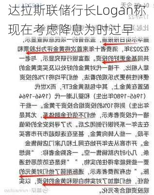 达拉斯联储行长Logan称现在考虑降息为时过早