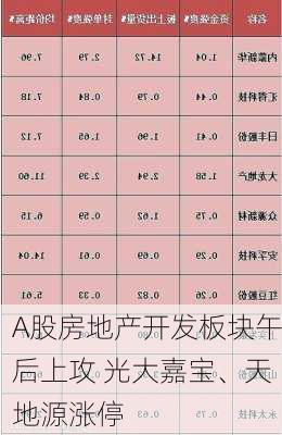 A股房地产开发板块午后上攻 光大嘉宝、天地源涨停