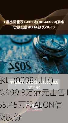 永旺(00984.HK)拟999.3万港元出售165.45万股AEON信贷股份