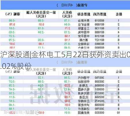 沪深股通|金杯电工5月22日获外资卖出0.02%股份