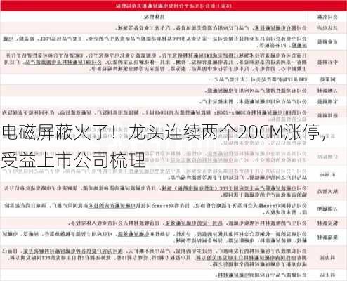 电磁屏蔽火了！龙头连续两个20CM涨停，受益上市公司梳理