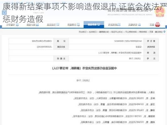 康得新结案事项不影响造假退市 证监会依法严惩财务造假