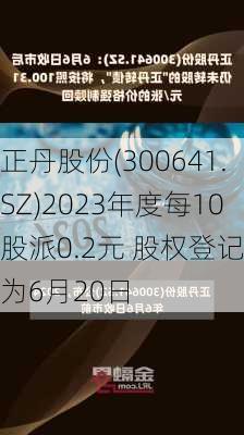 正丹股份(300641.SZ)2023年度每10股派0.2元 股权登记日为6月20日