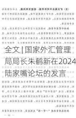 全文 | 国家外汇管理局局长朱鹤新在2024陆家嘴论坛的发言