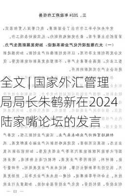 全文 | 国家外汇管理局局长朱鹤新在2024陆家嘴论坛的发言