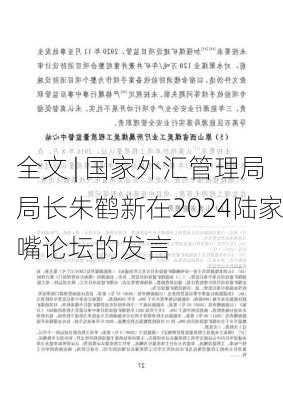 全文 | 国家外汇管理局局长朱鹤新在2024陆家嘴论坛的发言