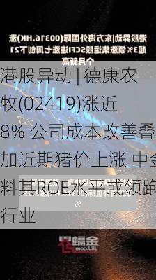 港股异动 | 德康农牧(02419)涨近8% 公司成本改善叠加近期猪价上涨 中金料其ROE水平或领跑行业