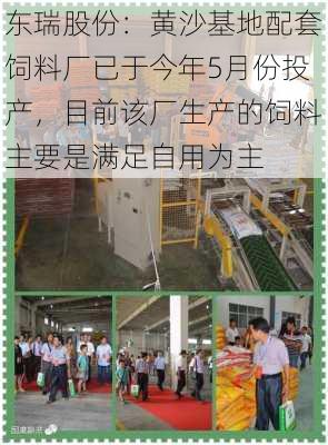 东瑞股份：黄沙基地配套饲料厂已于今年5月份投产，目前该厂生产的饲料主要是满足自用为主