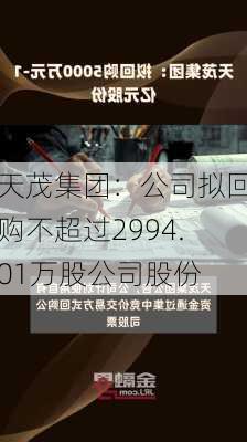 天茂集团：公司拟回购不超过2994.01万股公司股份