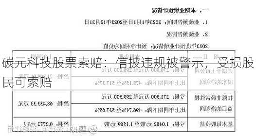 碳元科技股票索赔：信披违规被警示，受损股民可索赔