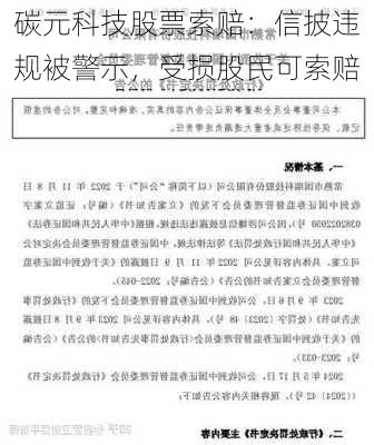 碳元科技股票索赔：信披违规被警示，受损股民可索赔