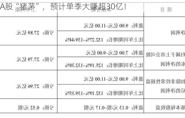 A股“猪茅”，预计单季大赚超30亿！