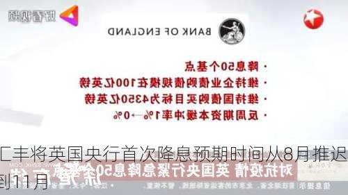 汇丰将英国央行首次降息预期时间从8月推迟到11月