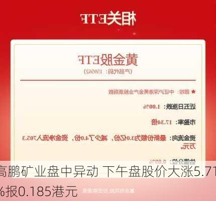 高鹏矿业盘中异动 下午盘股价大涨5.71%报0.185港元