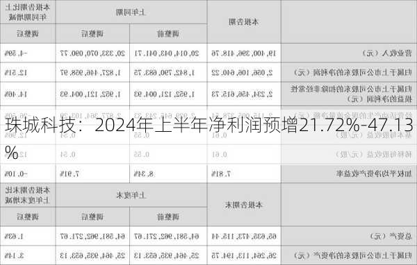 珠城科技：2024年上半年净利润预增21.72%-47.13%