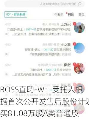 BOSS直聘-W：受托人根据首次公开发售后股份计划购买81.08万股A类普通股