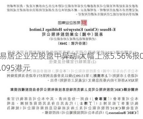 易居企业控股盘中异动 大幅上涨5.56%报0.095港元