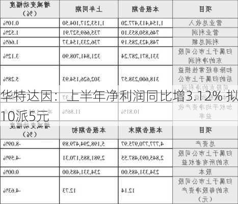 华特达因：上半年净利润同比增3.12% 拟10派5元