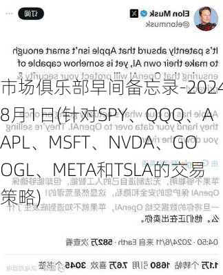 市场俱乐部早间备忘录-2024年8月1日(针对SPY、QQQ、AAPL、MSFT、NVDA、GOOGL、META和TSLA的交易策略)