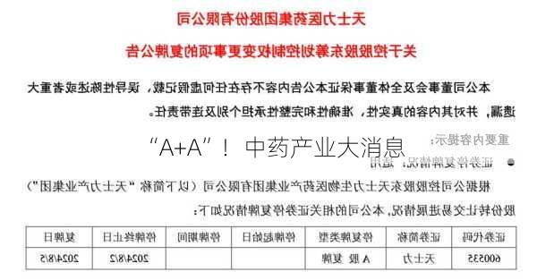 “A+A”！中药产业大消息