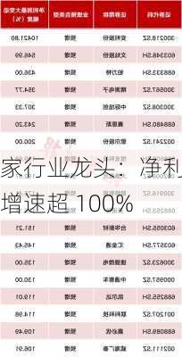 多家行业龙头：净利润增速超 100%