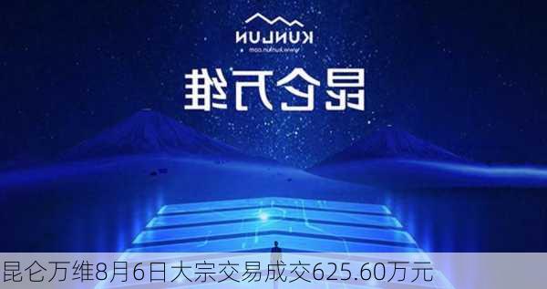 昆仑万维8月6日大宗交易成交625.60万元