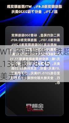 WTI 原油期货：跌超 2.13% 报 78.35 美元/桶