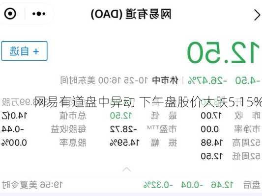 网易有道盘中异动 下午盘股价大跌5.15%