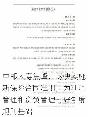 中邮人寿焦峰：尽快实施新保险合同准则，为利润管理和资负管理打好制度规则基础