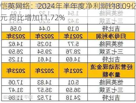 恺英网络：2024年半年度净利润约8.09亿元 同比增加11.72%