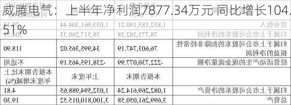 威腾电气：上半年净利润7877.34万元 同比增长104.51%