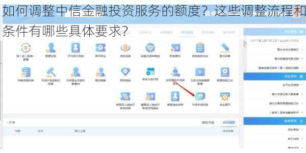 如何调整中信金融投资服务的额度？这些调整流程和条件有哪些具体要求？
